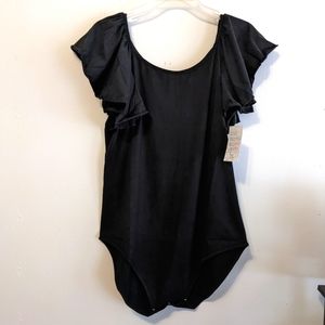 Eden & Ivy black plus size bodysuit ruffle sleeves. Nwt